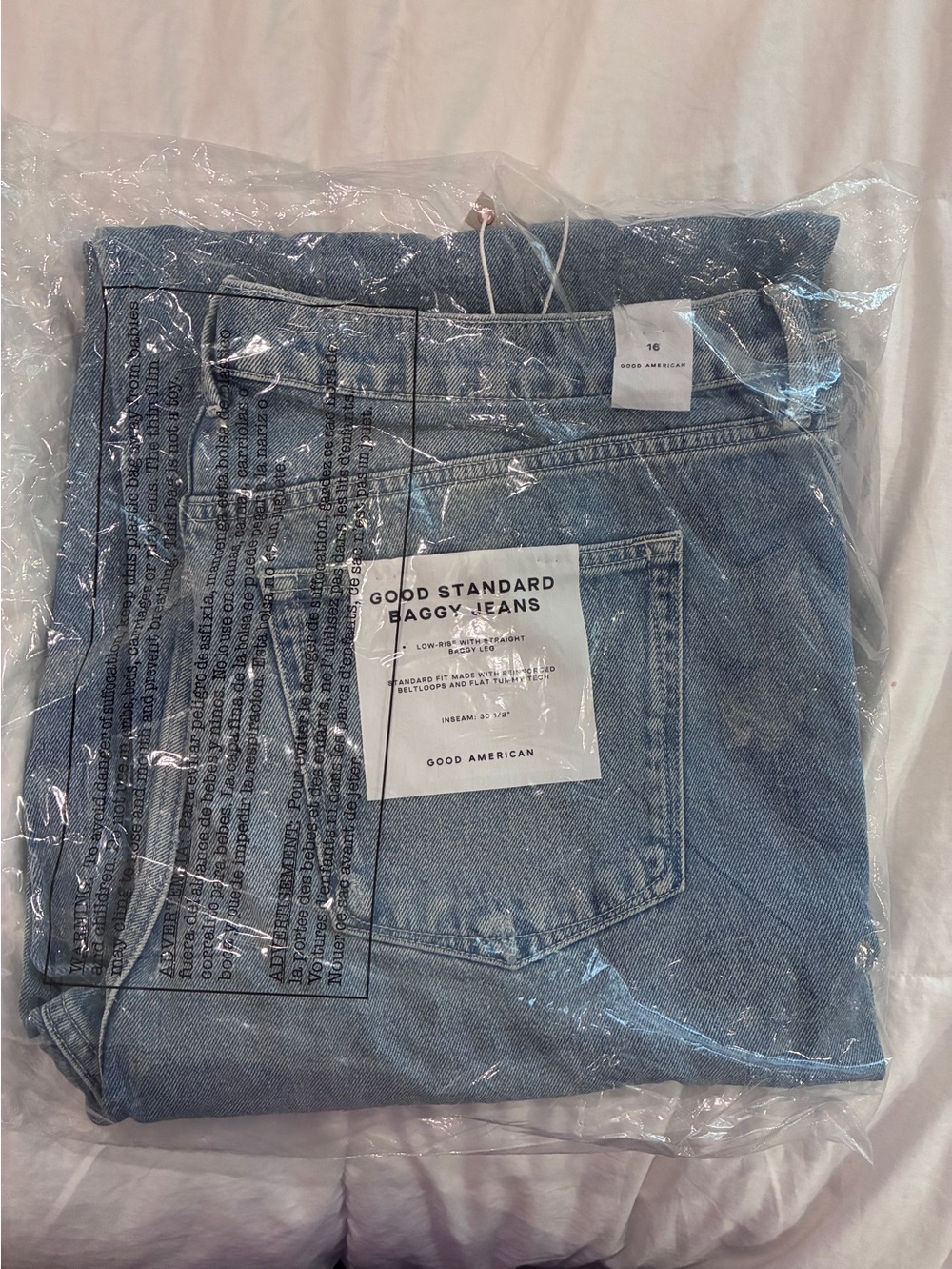 Good American Faded Blue Relaxed Straight Jeans with Distressed Knee - Picture 8 of 8